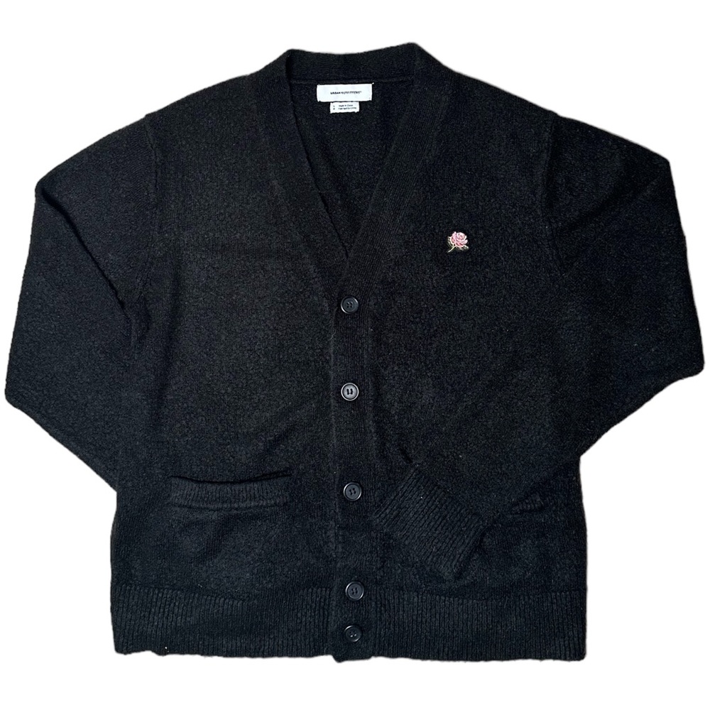 Urban Outfitters Men's Black Rose Button Up Cardigan Knit Size Large
